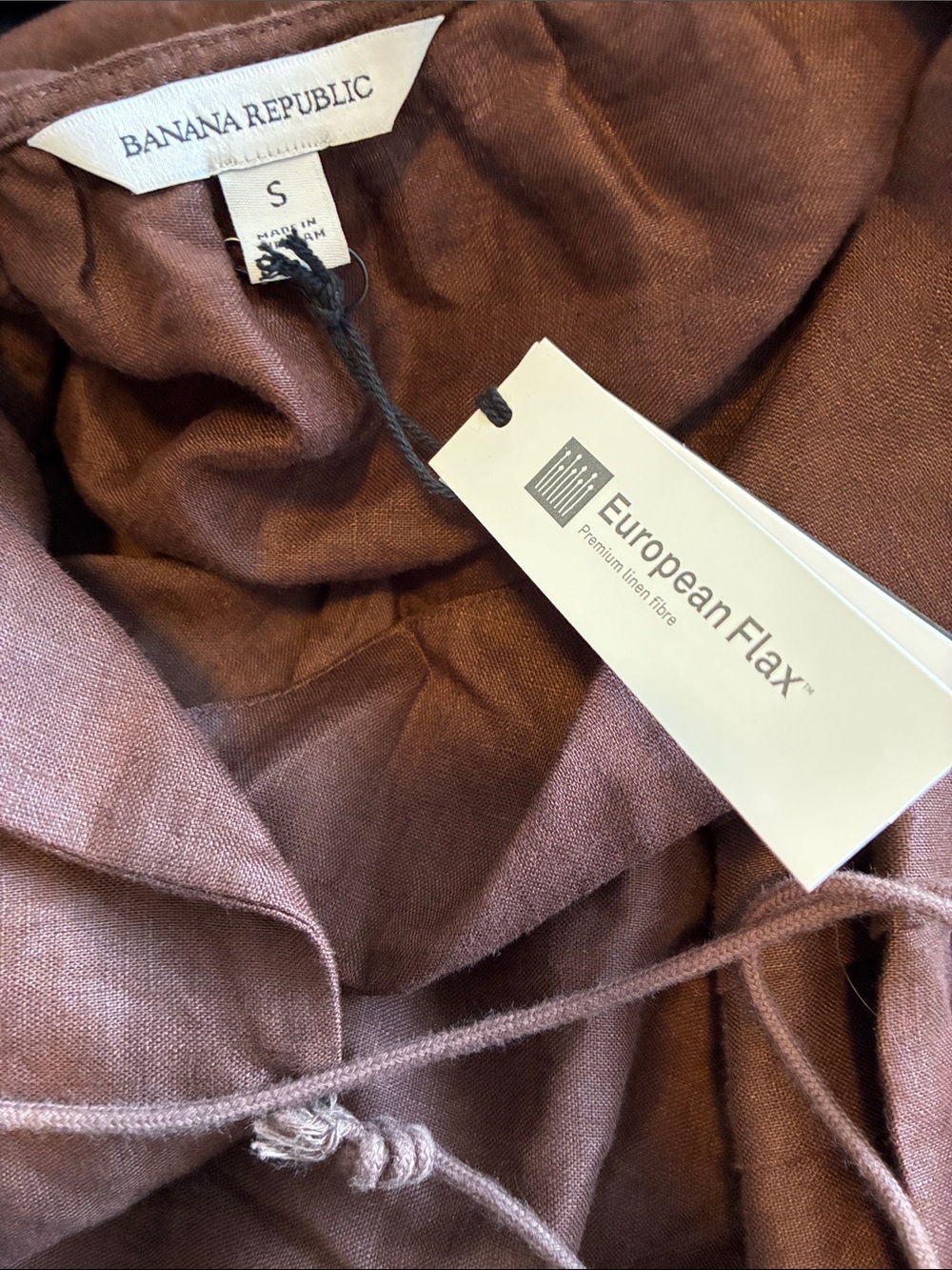 NWT Banana Republic Linen Peasant Blouse Chocolate Brown Sz S - Picture 6 of 7